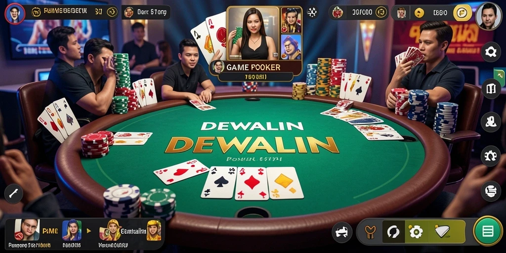 Screenshot gameplay DEWALIN menunjukkan aksi intens permainan Poker.