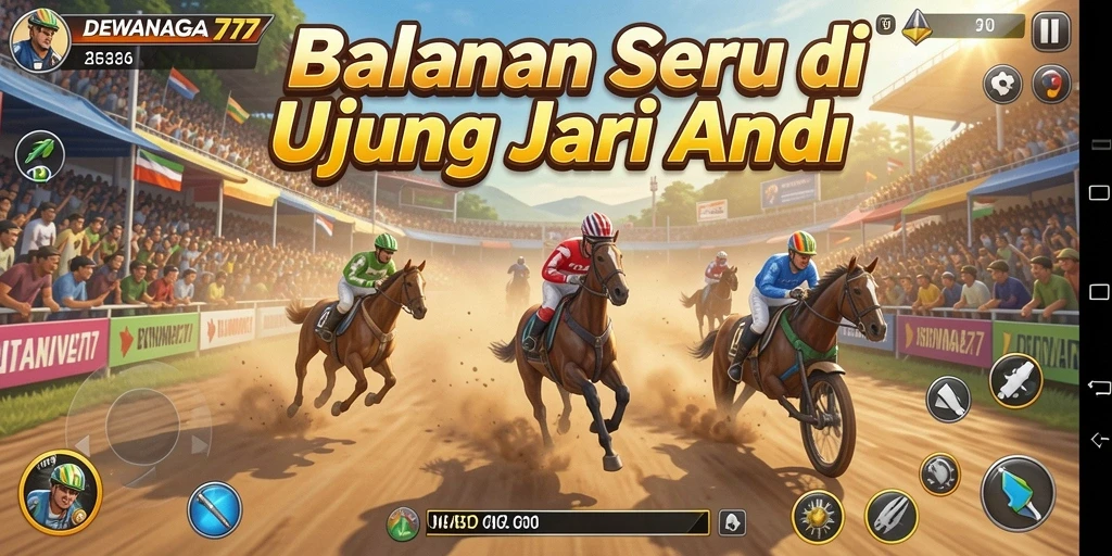 Gameplay penuh aksi dalam DEWANAGA77 dengan mobil balap cepat.
