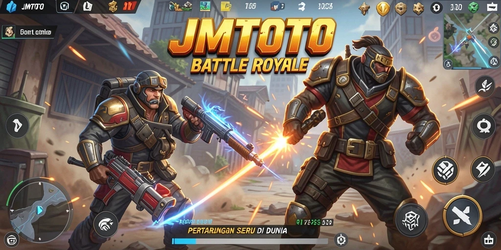 Screenshot menampilkan aksi intens dalam gameplay Battle Royale.