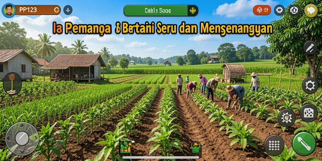 Tangkapan layar utama PP123 menampilkan aktivitas bertani yang mendebarkan.