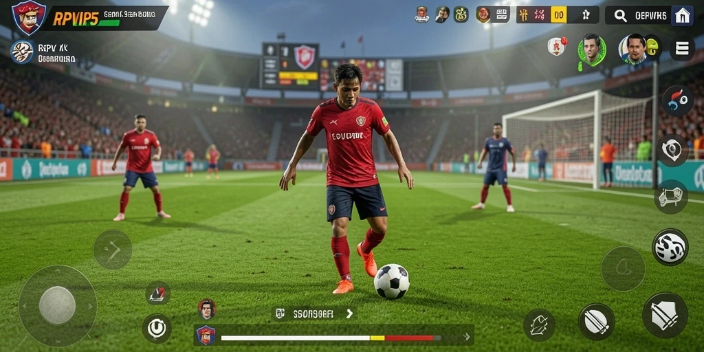 Tangkapan layar RPVIP5 menampilkan pertandingan sepak bola yang intens dan seru.